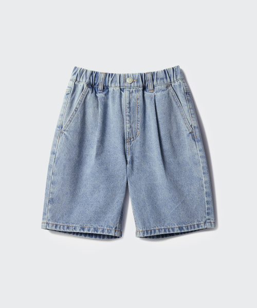 MUSINSA STANDARD KIDS（ムシンサスタンダードキッズ）の「ワンタックワイドデニムショーツ [ライトインディゴ]（その他パンツ・レディース・その他・110/120/130/140/150/160/100）」の3枚目の写真
