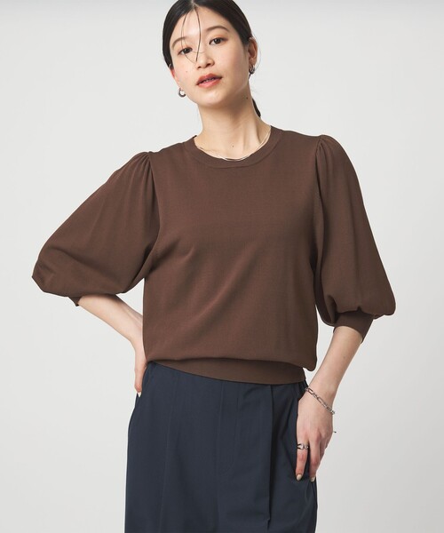 green label relaxing(グリーンレーベルリラクシング)の「【WEB限定】<at ease>袖ボリューム ニット ウォッシャブル 接触冷感 UVカット 遮熱(ニット/セーター・レディース・ブラック/ホワイト/ダークブラウン/イエロー・FREE)」の3枚目の写真