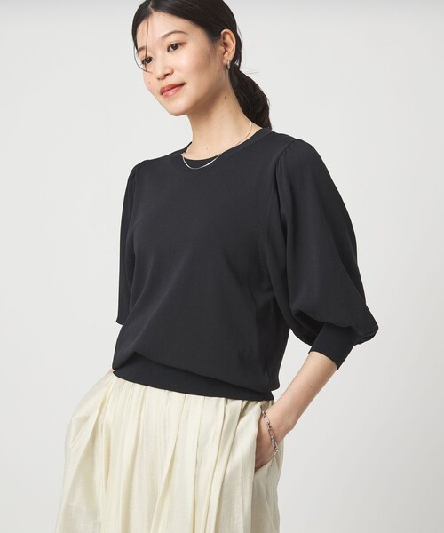 green label relaxing(グリーンレーベルリラクシング)の「【WEB限定】<at ease>袖ボリューム ニット ウォッシャブル 接触冷感 UVカット 遮熱(ニット/セーター・レディース・ブラック/ホワイト/ダークブラウン/イエロー・FREE)」の6枚目の写真