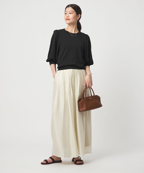 green label relaxing(グリーンレーベルリラクシング)の「【WEB限定】<at ease>袖ボリューム ニット ウォッシャブル 接触冷感 UVカット 遮熱(ニット/セーター・レディース・ブラック/ホワイト/ダークブラウン/イエロー・FREE)」の9枚目の写真