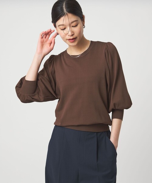 green label relaxing(グリーンレーベルリラクシング)の「【WEB限定】<at ease>袖ボリューム ニット ウォッシャブル 接触冷感 UVカット 遮熱(ニット/セーター・レディース・ブラック/ホワイト/ダークブラウン/イエロー・FREE)」の10枚目の写真