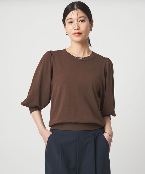 green label relaxing(グリーンレーベルリラクシング)の「【WEB限定】<at ease>袖ボリューム ニット ウォッシャブル 接触冷感 UVカット 遮熱(ニット/セーター・レディース・ブラック/ホワイト/ダークブラウン/イエロー・FREE)」の11枚目の写真