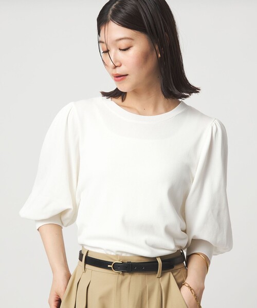 green label relaxing(グリーンレーベルリラクシング)の「【WEB限定】<at ease>袖ボリューム ニット ウォッシャブル 接触冷感 UVカット 遮熱(ニット/セーター・レディース・ブラック/ホワイト/ダークブラウン/イエロー・FREE)」の15枚目の写真