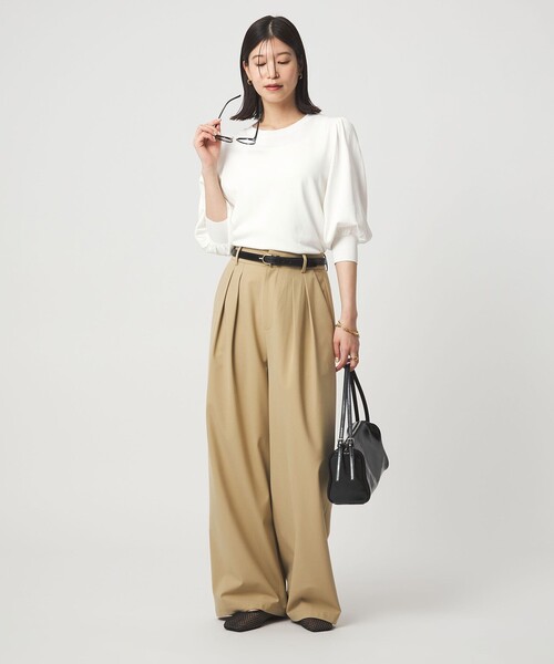 green label relaxing(グリーンレーベルリラクシング)の「【WEB限定】<at ease>袖ボリューム ニット ウォッシャブル 接触冷感 UVカット 遮熱(ニット/セーター・レディース・ブラック/ホワイト/ダークブラウン/イエロー・FREE)」の16枚目の写真