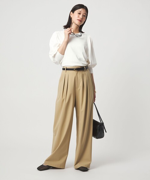 green label relaxing(グリーンレーベルリラクシング)の「【WEB限定】<at ease>袖ボリューム ニット ウォッシャブル 接触冷感 UVカット 遮熱(ニット/セーター・レディース・ブラック/ホワイト/ダークブラウン/イエロー・FREE)」の17枚目の写真