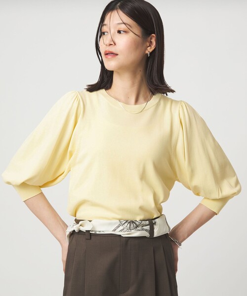 green label relaxing(グリーンレーベルリラクシング)の「【WEB限定】<at ease>袖ボリューム ニット ウォッシャブル 接触冷感 UVカット 遮熱(ニット/セーター・レディース・ブラック/ホワイト/ダークブラウン/イエロー・FREE)」の18枚目の写真