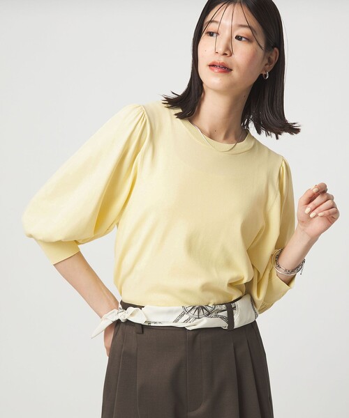 green label relaxing(グリーンレーベルリラクシング)の「【WEB限定】<at ease>袖ボリューム ニット ウォッシャブル 接触冷感 UVカット 遮熱(ニット/セーター・レディース・ブラック/ホワイト/ダークブラウン/イエロー・FREE)」の19枚目の写真