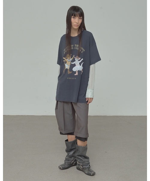 OPEN Yy（オープンワイワイ）の「【OPEN YY / オープンワイワイ】 Knitted PET CLUB KITTY PARTY TEE（Tシャツ/カットソー・レディース・ブルー系その他/ベージュ・MEDIUM/SMALL）」の2枚目の写真