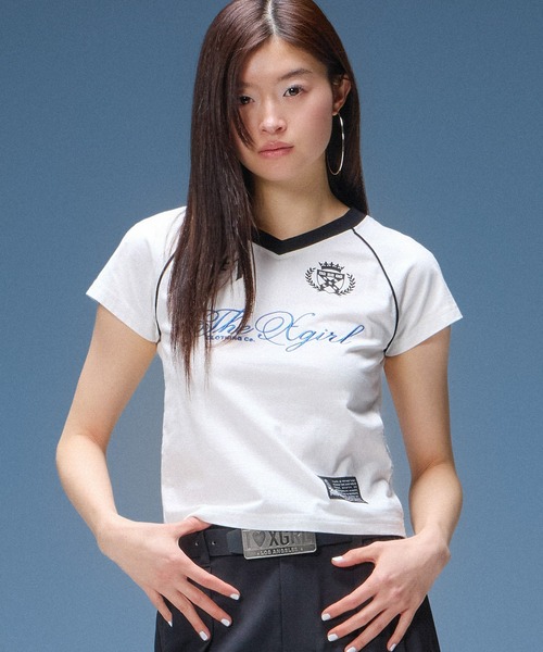 X-girl（エックスガール）の「THE X-GIRL UNIFORM S/S BABY TEE（Tシャツ/カットソー・レディース・ブラック/ホワイト/レッド・S/M）」の2枚目の写真