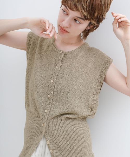 select MOCA(セレクトモカ)の「ウエストリブデザインノースリーブサマーニット(ニット/セーター・レディース・グレイッシュベージュ/ホワイト・FREE)」の19枚目の写真