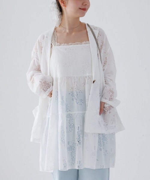 flower(フラワー)の「フラワーリングジャケット(テーラードジャケット・レディース・ブラック/アイボリー・FREE)」の1枚目の写真