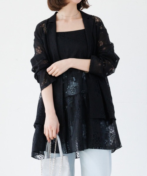 flower(フラワー)の「フラワーリングジャケット(テーラードジャケット・レディース・ブラック/アイボリー・FREE)」の2枚目の写真