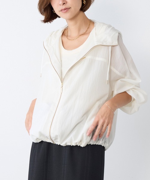 MICA&DEAL（マイカ＆ディール）の「シアーフーデットブルゾン（その他アウター・レディース・グレイッシュベージュ/ブラック/オフホワイト・FREE）」の2枚目の写真