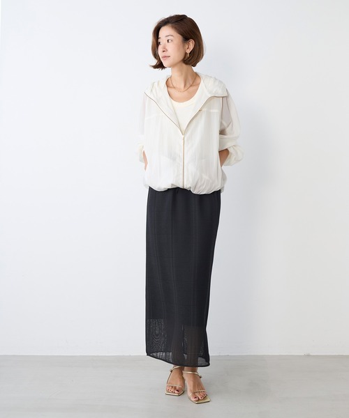 MICA&DEAL（マイカ＆ディール）の「シアーフーデットブルゾン（その他アウター・レディース・グレイッシュベージュ/ブラック/オフホワイト・FREE）」の7枚目の写真