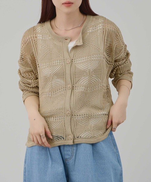 Mac-House(マックハウス)の「Free nature クロシェ風 透かし編み ショートカーディガン(カーディガン/ボレロ・レディース・ブラック/グレイッシュベージュ/ホワイト・M/L)」の12枚目の写真