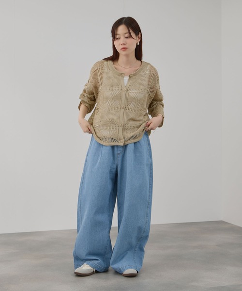 Mac-House(マックハウス)の「Free nature クロシェ風 透かし編み ショートカーディガン(カーディガン/ボレロ・レディース・ブラック/グレイッシュベージュ/ホワイト・M/L)」の14枚目の写真