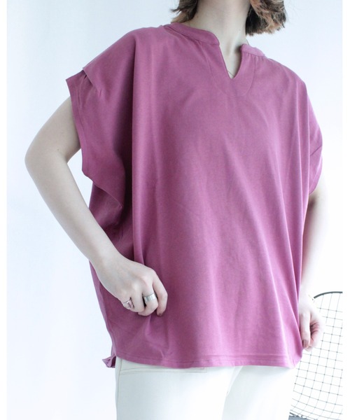 amini(アミニ)の「キーネックフレンチスリーブカットソー(Tシャツ/カットソー・レディース・アイボリー/ブラック/チャコールグレー/ピンク・MEDIUM)」の7枚目の写真