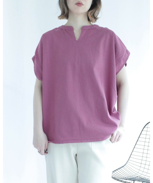 amini(アミニ)の「キーネックフレンチスリーブカットソー(Tシャツ/カットソー・レディース・アイボリー/ブラック/チャコールグレー/ピンク・MEDIUM)」の8枚目の写真