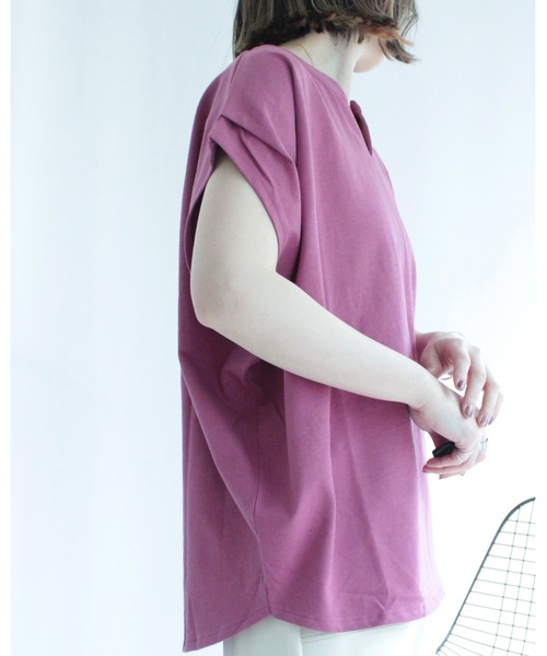 amini(アミニ)の「キーネックフレンチスリーブカットソー(Tシャツ/カットソー・レディース・アイボリー/ブラック/チャコールグレー/ピンク・MEDIUM)」の9枚目の写真