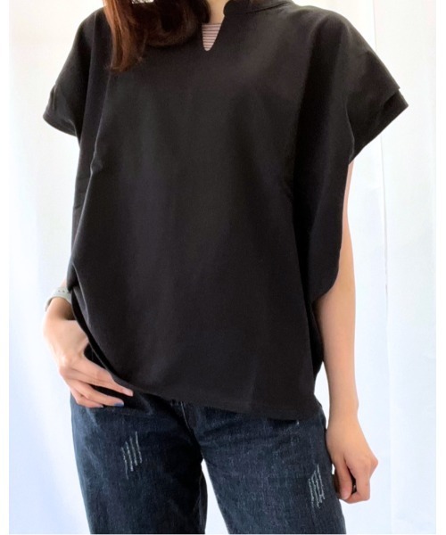 amini(アミニ)の「キーネックフレンチスリーブカットソー(Tシャツ/カットソー・レディース・アイボリー/ブラック/チャコールグレー/ピンク・MEDIUM)」の15枚目の写真