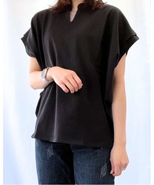 amini(アミニ)の「キーネックフレンチスリーブカットソー(Tシャツ/カットソー・レディース・アイボリー/ブラック/チャコールグレー/ピンク・MEDIUM)」の16枚目の写真