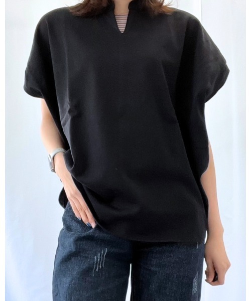 amini(アミニ)の「キーネックフレンチスリーブカットソー(Tシャツ/カットソー・レディース・アイボリー/ブラック/チャコールグレー/ピンク・MEDIUM)」の14枚目の写真