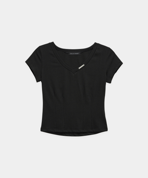 ETRE AU SOMMET(エトレオソメ)の「Dart Line V-Neck Slim Top (Black)(Tシャツ/カットソー・レディース・ブラック・FREE)」の7枚目の写真