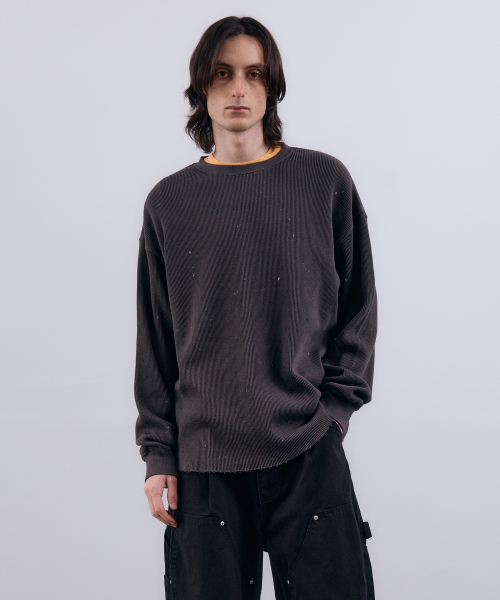NUAKLE(ヌアクル)の「(m) ミストペインティングワッフルTシャツ_ダークカーキ(Tシャツ/カットソー・メンズ・その他・2/1)」の1枚目の写真