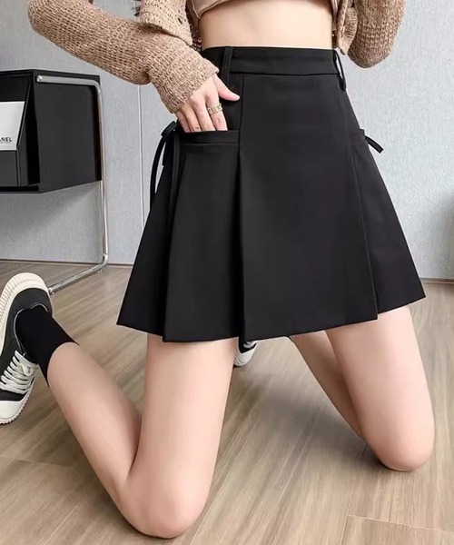 Lace Ladies(レースレディース)の「ダブル リボン ハイウエスト プリーツ ミニ スカート(スカート・レディース・ブラック/グレー・M/XL/S)」の4枚目の写真