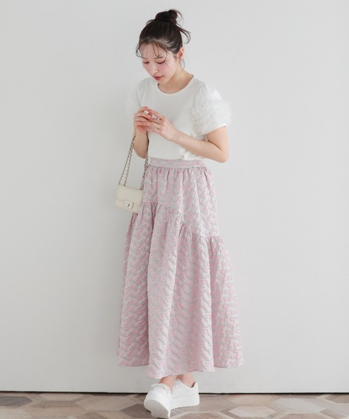 Fit more（フィットモア）の「ドットチュールフリルパフスリーブトップス（Tシャツ/カットソー・レディース・ブラック/ピンク/ホワイト・FREE）」の7枚目の写真