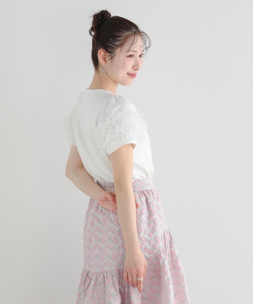 Fit more（フィットモア）の「ドットチュールフリルパフスリーブトップス（Tシャツ/カットソー・レディース・ブラック/ピンク/ホワイト・FREE）」の8枚目の写真