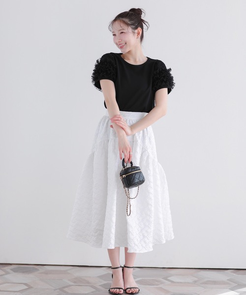Fit more（フィットモア）の「ドットチュールフリルパフスリーブトップス（Tシャツ/カットソー・レディース・ブラック/ピンク/ホワイト・FREE）」の12枚目の写真