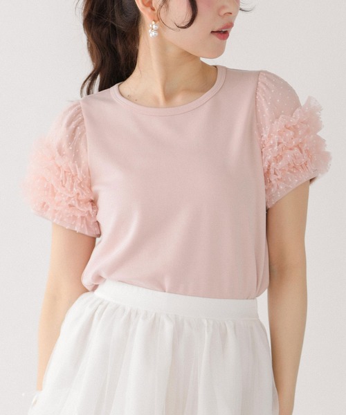 Fit more（フィットモア）の「ドットチュールフリルパフスリーブトップス（Tシャツ/カットソー・レディース・ブラック/ピンク/ホワイト・FREE）」の14枚目の写真