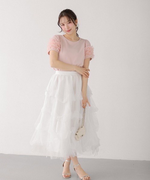 Fit more（フィットモア）の「ドットチュールフリルパフスリーブトップス（Tシャツ/カットソー・レディース・ブラック/ピンク/ホワイト・FREE）」の15枚目の写真