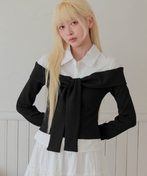 袖結び風 フェイクレイヤード デザイン トップス
