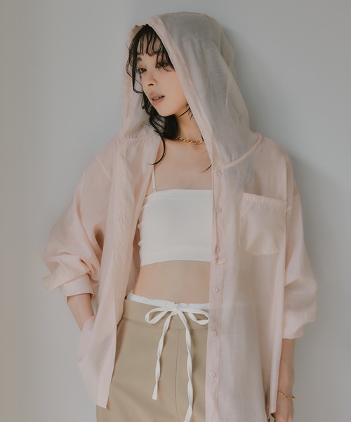 210nouve（トゥージュヌーブ）の「フード付き オーバーサイズ シャツ（シャツ/ブラウス・レディース・グリーン/ピンク/ホワイト・FREE）」の6枚目の写真