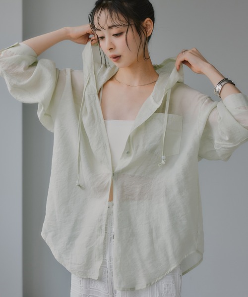 210nouve（トゥージュヌーブ）の「フード付き オーバーサイズ シャツ（シャツ/ブラウス・レディース・グリーン/ピンク/ホワイト・FREE）」の8枚目の写真
