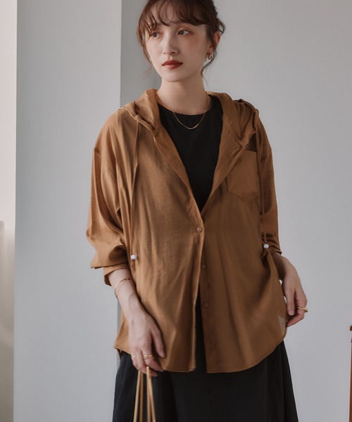 210nouve(トゥージュヌーブ)の「フード付き オーバーサイズ シャツ(シャツ/ブラウス・レディース・グリーン/ピンク/ホワイト・FREE)」の9枚目の写真