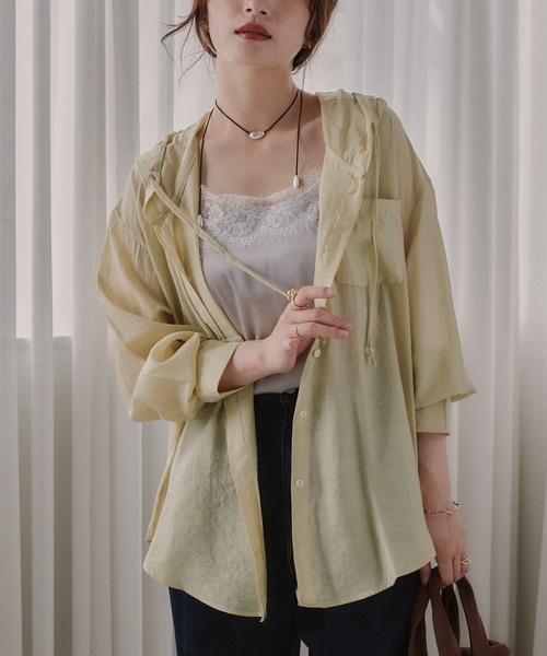 210nouve(トゥージュヌーブ)の「フード付き オーバーサイズ シャツ(シャツ/ブラウス・レディース・グリーン/ピンク/ホワイト・FREE)」の14枚目の写真
