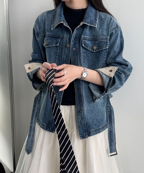 semplice(センプリチェ)の「ベルト付き デニムジャケット(デニムジャケット・レディース・ブルー・L/M)」の7枚目の写真