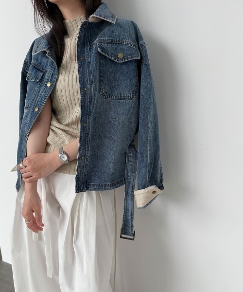 semplice(センプリチェ)の「ベルト付き デニムジャケット(デニムジャケット・レディース・ブルー・L/M)」の3枚目の写真
