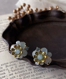 【mallelabrocante/マルラブロカント】天然石と真鍮フラワーのbijouピアス/サージカルステンレス/金属アレルギー対応アクアマリン・クンツァイト
