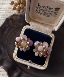 【mallelabrocante/マルラブロカント】天然石と真鍮フラワーのbijouピアス/サージカルステンレス/金属アレルギー対応アクアマリン・クンツァイト