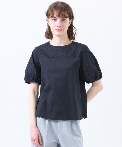 MACKINTOSH PHILOSOPHY(マッキントッシュ フィロソフィー)の「レーススリーブカットソー(Tシャツ/カットソー・レディース・ダークネイビー/ホワイト・38)」の1枚目の写真