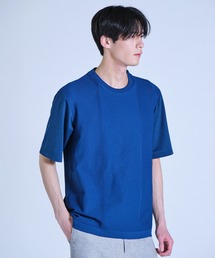 ニット×ポンチコンビハーフスリーブTシャツ<ストレッチ・マシンウォッシャブル>