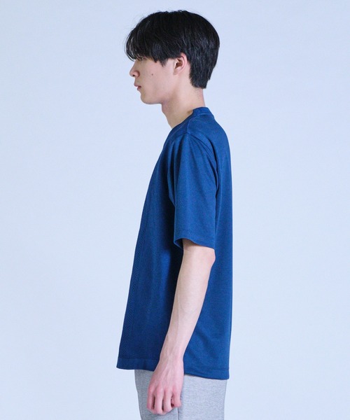 UNION STATION（ユニオンステーション）の「ニット×ポンチコンビハーフスリーブTシャツ＜ストレッチ・マシンウォッシャブル＞（Tシャツ/カットソー・メンズ・ブラック/ブルー/ホワイト・L/LL/M）」の4枚目の写真