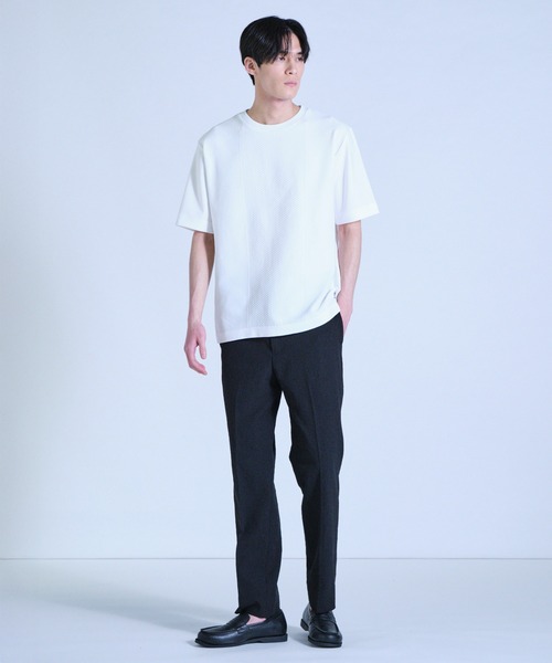 UNION STATION（ユニオンステーション）の「ニット×ポンチコンビハーフスリーブTシャツ＜ストレッチ・マシンウォッシャブル＞（Tシャツ/カットソー・メンズ・ブラック/ブルー/ホワイト・L/LL/M）」の8枚目の写真