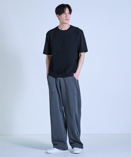 UNION STATION（ユニオンステーション）の「ニット×ポンチコンビハーフスリーブTシャツ＜ストレッチ・マシンウォッシャブル＞（Tシャツ/カットソー・メンズ・ブラック/ブルー/ホワイト・L/LL/M）」の10枚目の写真