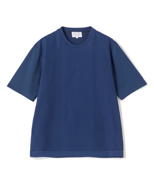 UNION STATION（ユニオンステーション）の「ニット×ポンチコンビハーフスリーブTシャツ＜ストレッチ・マシンウォッシャブル＞（Tシャツ/カットソー・メンズ・ブラック/ブルー/ホワイト・L/LL/M）」の13枚目の写真
