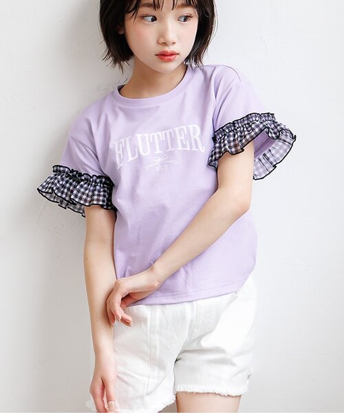 algy(アルジー)の「【puchily プチプラライン】シフォンフリル半袖Tシャツ(Tシャツ/カットソー・キッズ・オフホワイト/ネイビー/ラベンダー・160/150/140/130/120)」の1枚目の写真